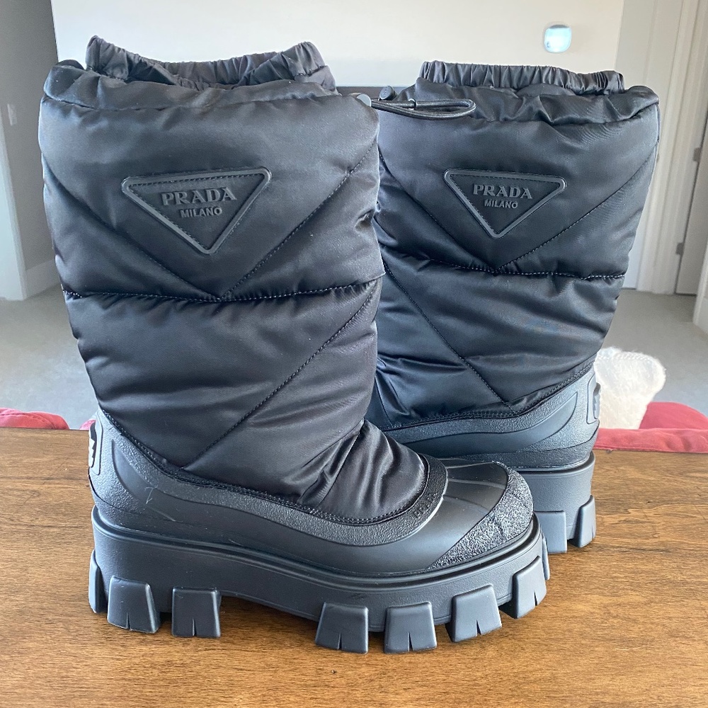 Prada Monolith Nylon Lug-Sole Weather Booties (Size 8.5, but fit like an 8)